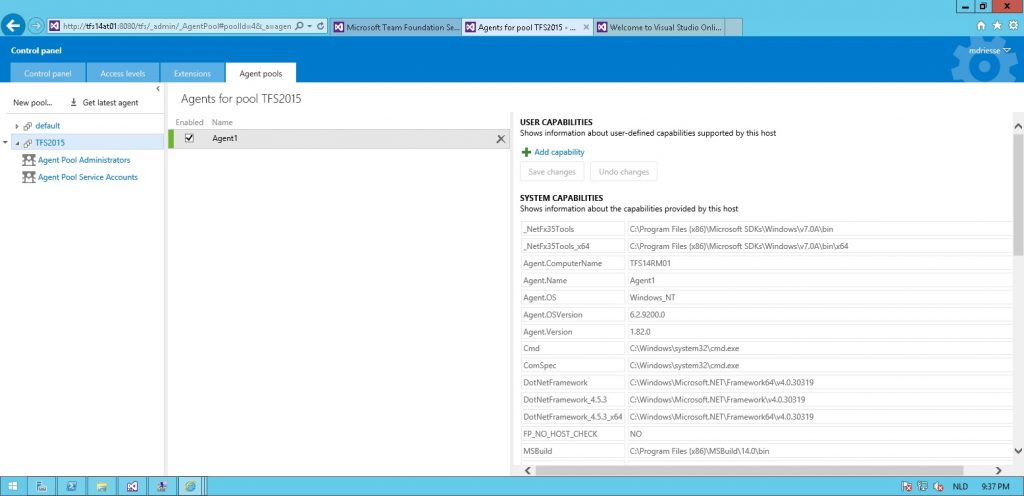 Figure 10. Running Agent1 running in TFS2015 agent pool