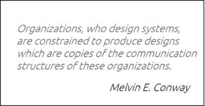 Organizations, who design systems, are constrained to produce designs which are copies of the communication structures of these organizations.